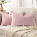 decorUhome Couch Throw Pillow Covers 12x20 Set of 2, Decorative Soft Neutral Chenille Lumbar Pillow Covers with Elegant Design for Sofa Bed Living Room Home Decor, Blush Pink