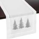 White Christmas Table Runner, Silver Woodland Pine Trees Embroidery - Ideal for Elegant Christmas Decor, Winter Wonderland Decorations and Rustic Farmhouse Kitchens (14 x 108 Inches Long)