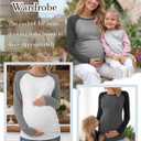 3 Pack Women's Maternity Shirts, Pregnancy Raglan Long Sleeve Tops Sides Ruched Crew Neck Color Block Mama Clothes (Large, Dark Gray/Black, Light Gray/Dark Gray, White/Light Gray)