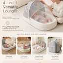 Portable Newborn Nest Lounger with Canopy & Mosquito Net-Lightweight Foldable Newborn Play Support & pad and Washable Cover, Indoor-Outdoor Use (Grey)