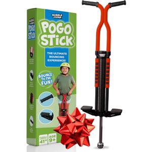 BUBBLE JUMP Pogo Stick for Kids Age 10 & up Red - for Boys, Girls, Teens & Adults 80 to 160 Lbs - Easy Grip Rubber Handle Master Jumper Pogo Sticks - High Jumping Kids Pogo Stick, Red
