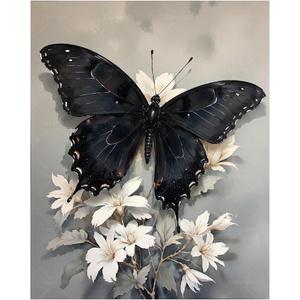 Butterfly Paint by Numbers Kit for Adults - DIY Black Butterfly on White Flowers Painting on Canvas 16x20In, Acrylic Paint Set, Suitable for Beginners, Art for Home Decoration or Gifts