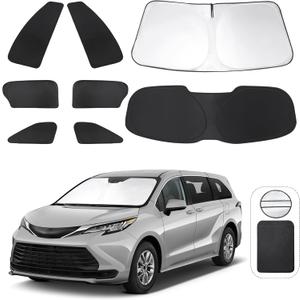 Window Shades for Toyota Sienna 2021-2025 Accessorie Car Side Full Windows Rear Triangular Windshield Sun Shade Sun UV Rays & Privacy Protection for Camping,Napping,and Relaxing 8PCS