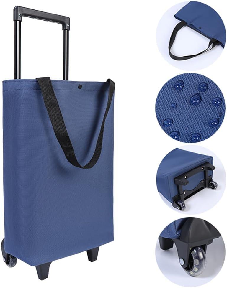 Rolling Shopping Bag, Small Shopping Cart with Wheels,Collapsible Portable Waterproof Tote for Market & Grocery RunsGift for Women & Seniors (Blue) (Standard)