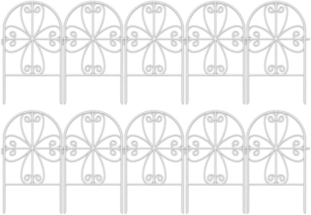 ShopLaLa Garden Fence Animal Barrier (10 Panels) 12in(L) x 24in(H) Rustproof Decorative Heart White Metal Wire Fencing Flower Bed Edging for Landscape Patio Yard Outdoor Decor, Dog Fences Border Panel