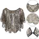 CHIC DIARY Women's 1920s Shawl Sequin Shawls and Wraps Lace Flapper Cape and Black Gloves for Party Evening Dress (Black), One Size