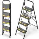 4 Step Ladder, Heavy-Duty Pass 800lb Capacity Test, Wide Anti-Slip Steps & Secure Handrail Compact, Folding Step Stool Portable Design for Home, Kitchen, Office, Pantry, Closet Use, Black