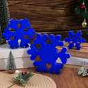 3 PCS Velvet Flocked Wooden Snowflake Decoration, Blue Christmas Snowflake Table Sign Winter Tabletop Centerpiece Wood Blocks for Indoor Xmas Winter Centerpieces for Tiered Tray Home Decor