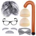 Kids 100th Day of School Outfit, Old Man Costume Accessories Old Man Wig Glasses Eyebrows Mustache Bow Tie Cane