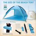 Beach Tent Sun Shelter, Portable Pop Up Beach Tent for 4-5 Person with UPF 50＋ UV Protection, Easy Setup Lightweight Waterproof Ventilation Design Family Sun Shelters for The Beaches, 6.89 x 6.89 FT