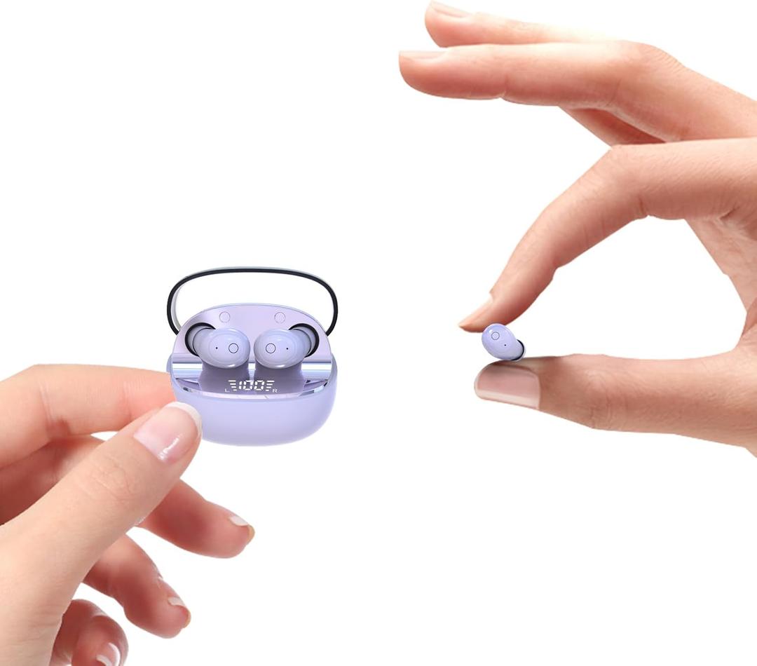 T10 Mini Invisible Wireless Bluetooth Earbuds for Small Ears, Purple, 5.4 Version, 24Hrs Battery Life, IPX5 Waterproof, Comfortable for Sleeping & Work