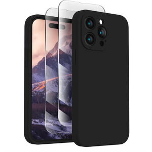 Designed for iPhone 15 Pro Max Case, Silicone Upgraded [Camera Protection] Phone Case with  Screen Protectors], Soft Anti-Scratch Microfiber Lining Inside, 6.7 inch, Black