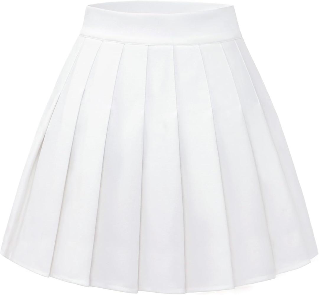 FindDress Pleated Skirts for Women Mini Tennis Skirt High Waist Skater Skirts Cheerleader Versatile Casual Skirt Stretchy Elastic Waist White XXL
