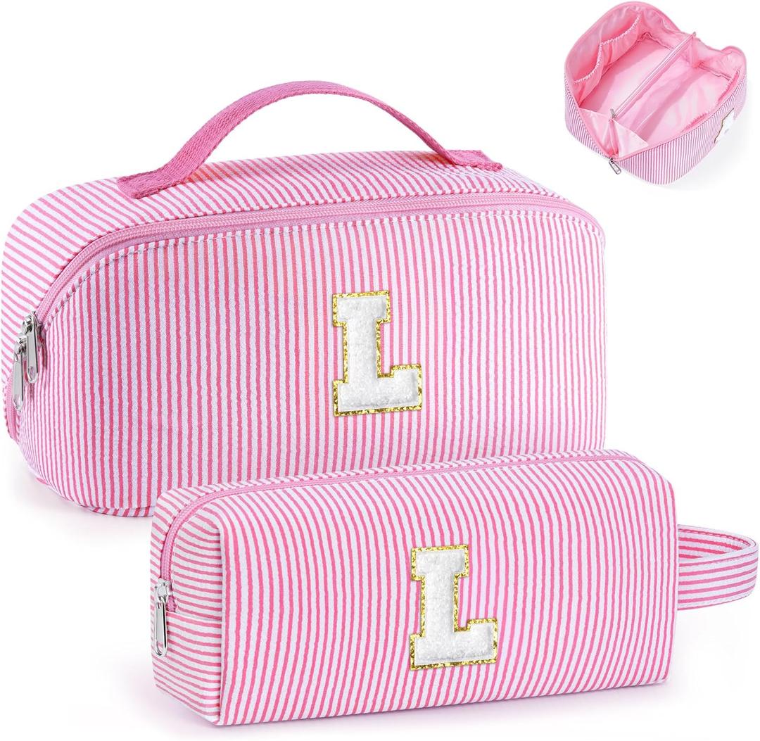 YOOLIFE Personalized Gifts for Women Teen Girls - Initial Makeup Bag Make Up Bag | 8 9 10 11 12 13 14 15 Year Old Girl Birthday Gift | Friend Birthday Bridesmaid Wedding Gift for Women Mom Pink L