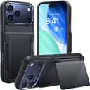 2 x UYOUNG for iPhone 17 Pro Max Case Wallet with Card Holder, High End Metal Frame Lens Cover, Military Drop Protection, Rugged Heavy Duty Men Women Protective Phone Case for iPhone 17 Pro Max, Black