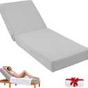 6" Thick Olefin Waterproof 72x21 Chaise Lounge Cushions Outdoor | Lounge Chair Cushion, Removable Cover, Adjustable Tie, Fade-Resistant, for Outdoor Furniture, Poolside, Deck, Light Gray