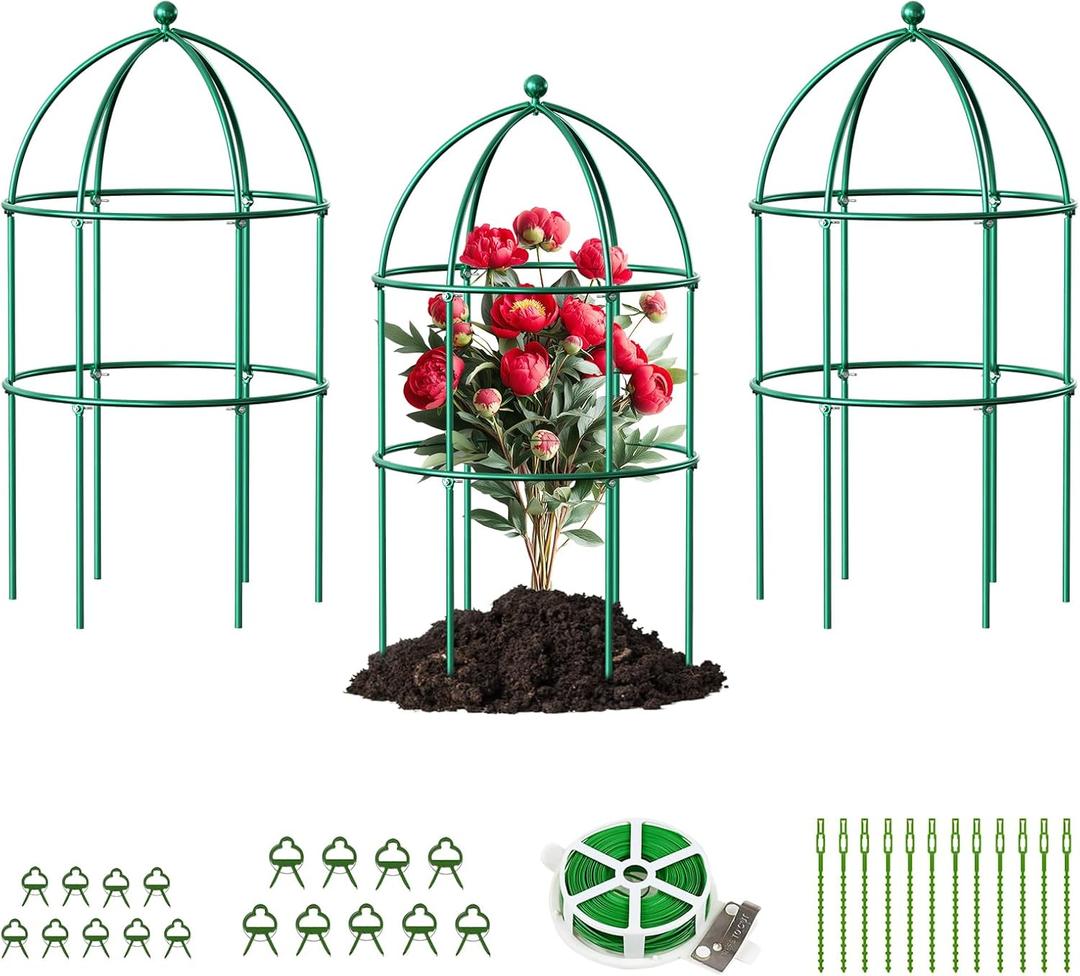 DoCred 3 Pack Garden Trellis for Climbing Plants, 15.7" x 31.5" Metal Rustproof Tomato Cage, Outdoor Indoor Flowers Potted Obelisk Trellis for Cucumber Vine Peony Lily Rose Plant Support (Green)