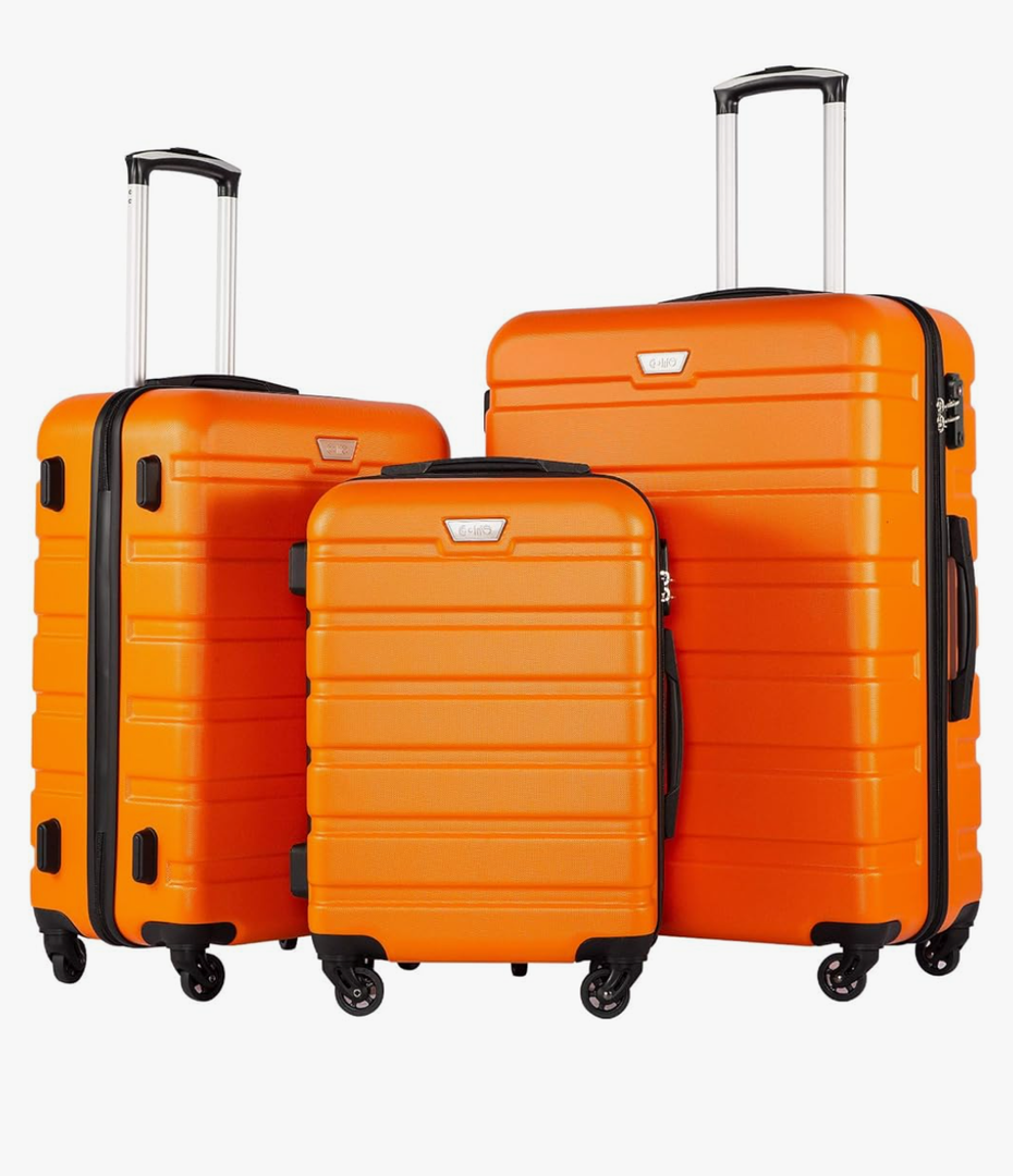 Coolife Luggage 3 Piece Set Suitcase Spinner Hardshell Lightweight TSA Lock (orange)