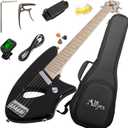 Aliyes Light Electric Guitar For Travel,Full 24 x75" Scale for Practice,Portable Small Size Guitar Featherlight,Solid Wood Body include Gig Bag, All Accessories KC-025 (Black)