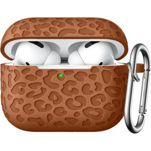 Fashion Engraving Leopard Case Compatible for Airpods Pro Case Cover 2022, Soft Silicone for Airpods Pro Case, Front LED Visible (Brown)