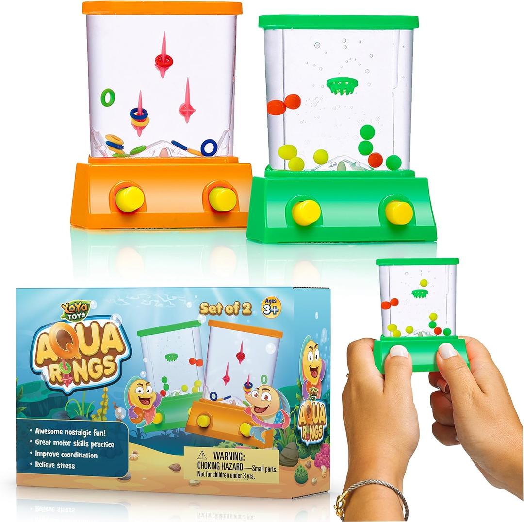 YoYa Toys Aqua Rings Handheld Water Game - Set of 2 - Water Ring Toss and Basketball Hoop Toy - Gift for Ages 3 4 5 6 7 8 9 - Nostalgic 80's 90's Retro Mini Games - Fun Car Road Trip Travel Activities, Small