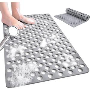 Non Slip Bathtub and Shower Mat, 30x17 in (75x43 cm), Soft Bath Tub Mat with Suction Cups and Bigger Drain Holes, Machine Washable & Quick Easy Dry, Non Slip Bath Mats for Inside Shower, Gray