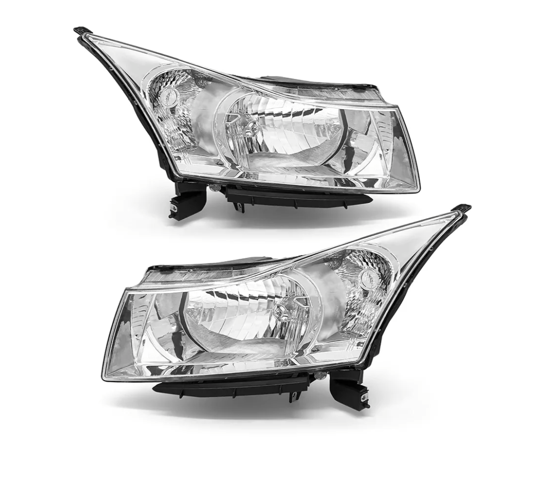 Headlight Assembly for 2011 2012 2013 2014 2015 Chevy Cruze LS/LT/LTZ 2016 Chevrolet Cruze Limited Chrome Housing with Clear Reflector Headlamp Replacement Pair