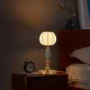 Modern Imitated Silk Table Lamp Plug in Metal Base Desk Light with Plug Cord Switch for Bedroom Bedside Living Room