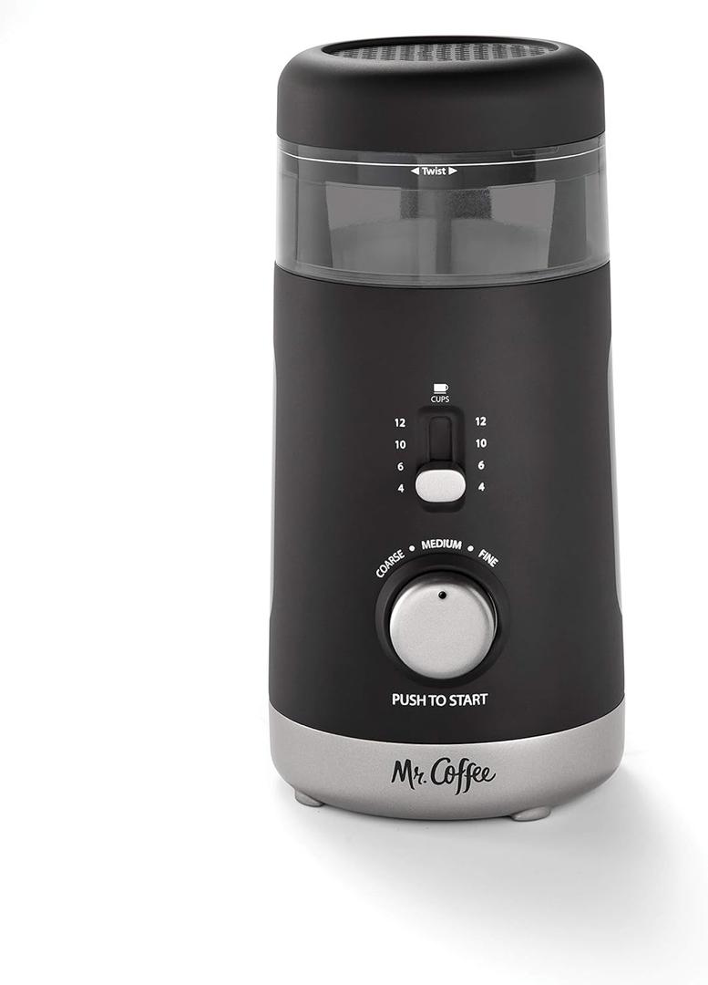 Mr. Coffee Automatic Coffee Grinder with 5 Presets, 12 Cup Capacity, Black Ideal for Home Use and Espresso Lovers, Black