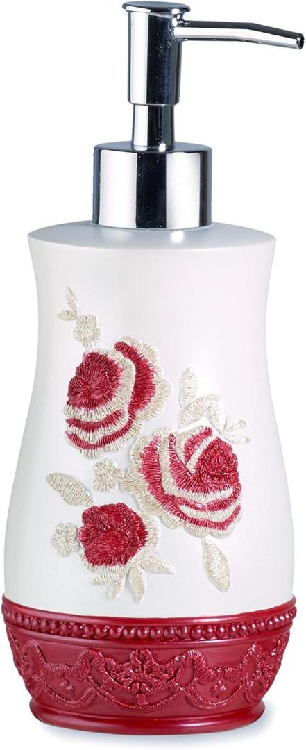 Popular Bath Blossom Rose Style Lotion Pump Modern Luxury Decor, Burgundy