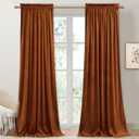 StangH Burnt Orange Velvet Curtains 96 inches Long, Fall Curtains Terracotta Living Room Light Blocking Privacy Window Drapes for Patio Sliding Door/Dining Room, W52 x L96, 2 Panels