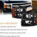 Headlights Assembly with Bulb & Wiring Harness compatible with 2007-2013 Chevy Silverado 1500 2500 3500 Headlamp, Black Housing Amber Side