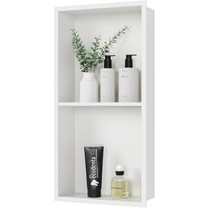 Qeke Stainless Steel Shower Niche 12" X 24", No Tile Needed Wall Niche Double Shelves, Recessed Shower Shlef for Bathroom Storage, Matte White