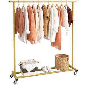 Buzowruil Metal Rolling Clothing Rack Adjustable Freestanding Garment Organizer with Wheels, Space-Saving Design for Home, Closet, Office, or Retail, Gold
