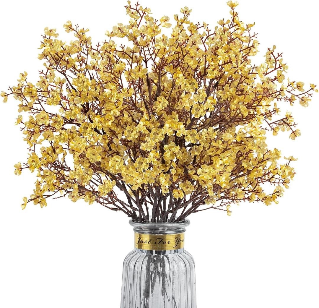 Babys Breath Artificial Flowers, 8 Bundles Gold Real Touch Fake Flowers Silk Flowers for Vase Home Office Wedding Spring Indoor Outdoor Centerpiece Table Party Mother's Day Decorations
