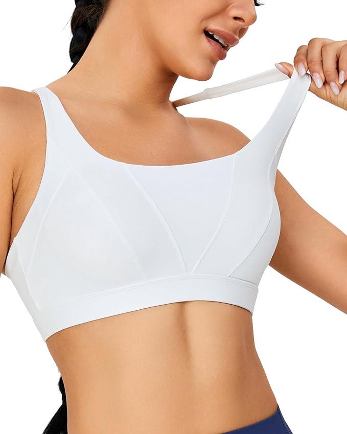 RUNNING GIRL Sports Bras for Women,High Impact Criss Cross Back White Sports Bra with Molded Cup with Sewn in Pads(WX3122_White_M)