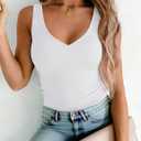 Zeagoo Women's Double Lined V Neck Tank Tops Summer Slim Fit Basic Sleeveless Shirts Cute Trendy Going Out Tops (White, XL)