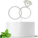 JIEEIN Diamond Ring Cake Topper for Engagement/Wedding/Bridal Shower/Valentine Party Supplies, Double Sided Silver Glitter