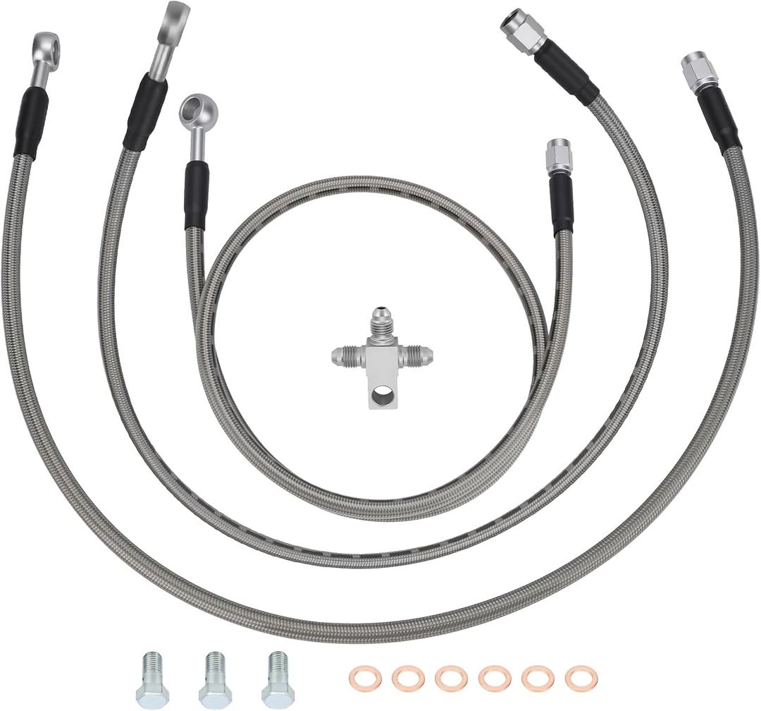 M MATI "+3" Stainless Braided Brake Lines Kit for Kawasaki KFX400 2003-2004 for Suzuki QuadSport Z 400 LT-Z400 2003-2008 for Arctic Cat DV-X 400 2004 43095-S007 59480-07G11 59240-07G11 3406-044