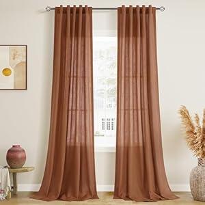 SPWIY Linen Terracotta Curtains 90 Inches Long for Living Room Sliding Door 2 Panels Set Natural Back Tab Pocket Light Filtering Semi Sheer Ivory Country Boho Curtains Farmhouse Home Bedroom 40x90