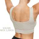 Square Neck Padded Sports Bra, Push Up Sports Bra for Women, Cute Comfy Seamless Scoop U Back Low Impact Workout Gym Yoga Bra (Beige, S)