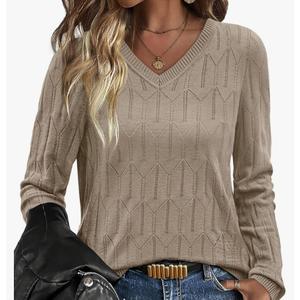 OFEEFAN Women's Sweaters Long Sleeve Shirts Fall Outfits 2025 V Neck Soft Knit Pullover Trendy Tops Dressy Casual Blouses, M