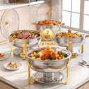 Femchic 7QT Round Chafing Dishes for Buffet, 4 Pack Gold Chafer Set