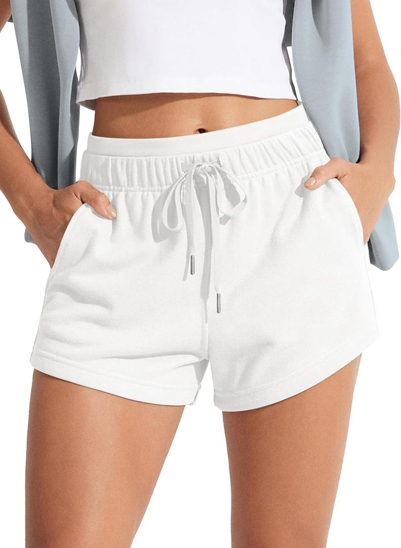ODODOS Women's Sweat Shorts with Pockets Cotton French Terry Drawstring Summer Workout Casual Lounge Shorts (White) 
Small