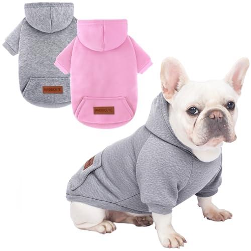 1 Pack Dog Hoodie Warm Hood Dog Sweater Cold Weather Small Dogs Sweatshirt Comfort Pet Clothes for Small Medium Dogs with Pockets Cats Chihuahua Clothes for Male Female Girl Boy Sporty Daily Wear (XL (Back: 16.5", Chest: 21.6", 12.8-17lbs), Pink and Grey