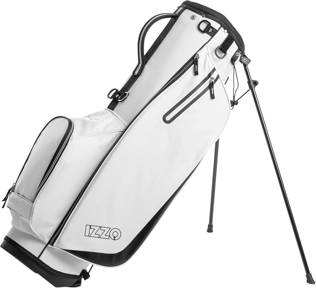 Izzo Golf Ultra-Lite Stand Golf Bag with Dual-Straps & Exclusive Features, 3.2 pounds, White/ Black
