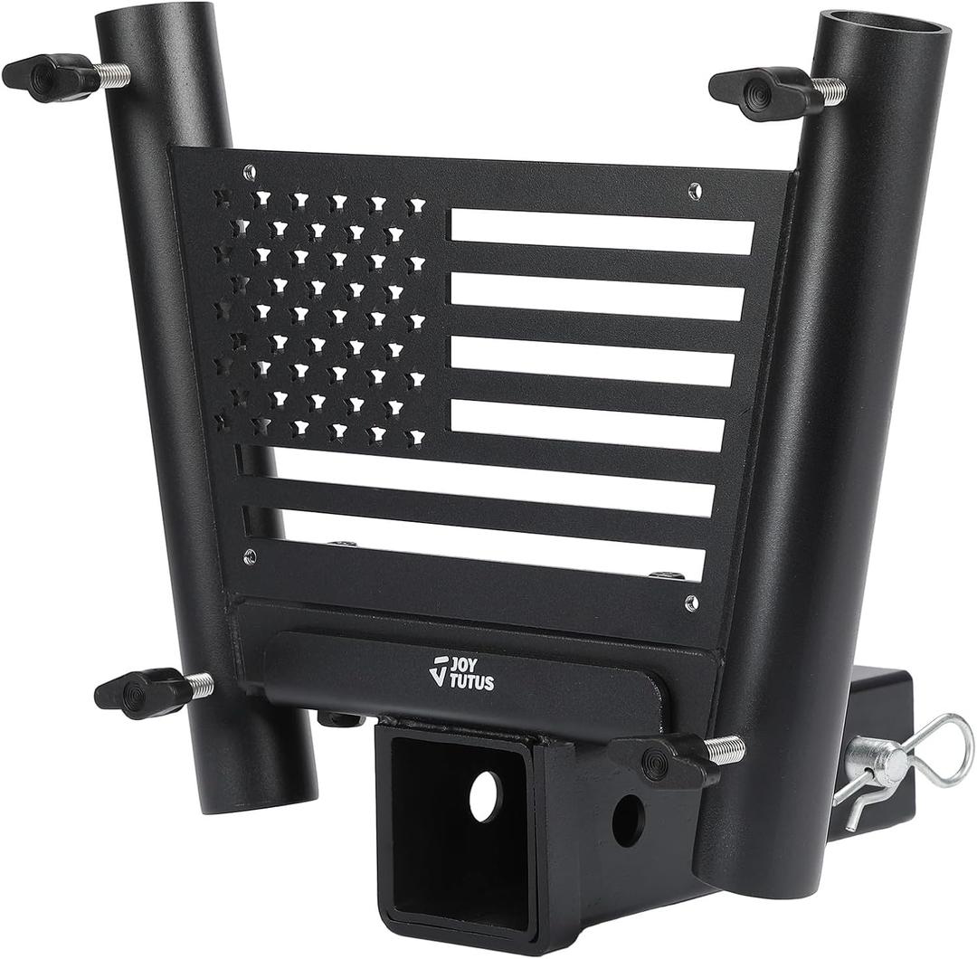 JOYTUTUS Dual Hitch Flag Pole Holder for Standard 2 Inch Receivers, Fits Trucks SUV RV Pickup Camper Trailer Double Hitch Mount Flagpole Holder with Hitch Receiver