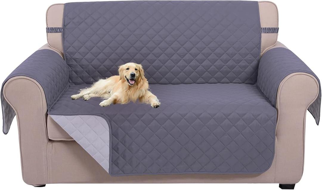U-NICE HOME Loveseat Sofa Cover Reversible Couch Covers for 2 Cushion Couch for Dogs Furniture Protector Cover with Elastic Straps Water Resistant(Loveseat Small, Dark Grey/Light Grey)