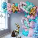 Pastel Christmas Balloon Arch Garland Kit, 147Pcs Pink Green Blue Balloons and Gingerbread Man Candy Foil Balloons for Christmas Candyland Holiday New Year Birthday Party Decorations
