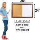 Excello Global Products Dry Erase Cork Board Combo: Magnetic White Board with Cork Bulletin & Rustic Wooden Frame for Home, School, Office - 24"x36"